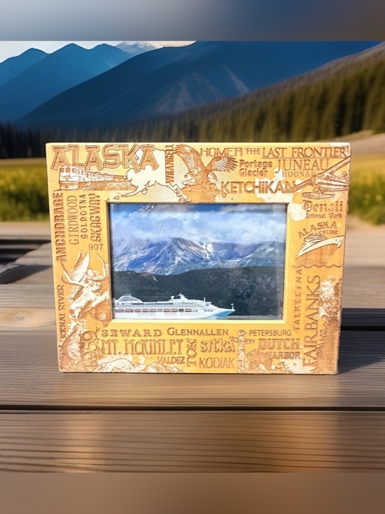 Unbranded Other - Alaska Laser Engraved Wood Picture Frame 4.5x3 Fit Travel Souvenir Moose Eagle
